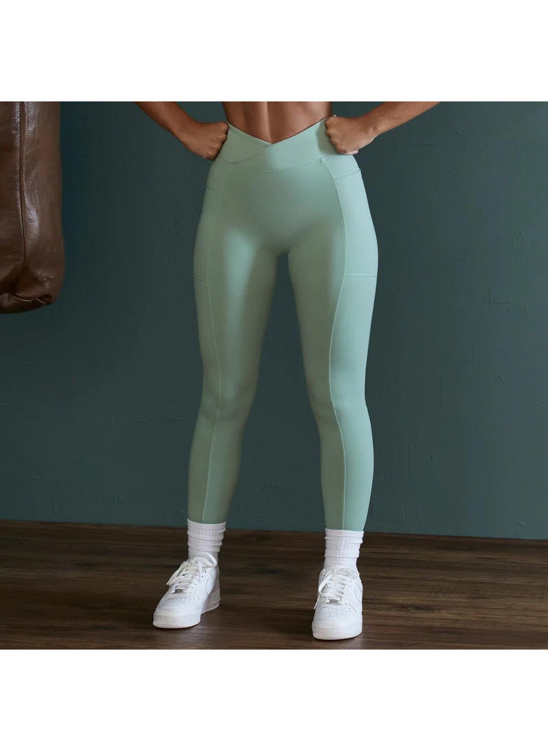 Generic - Alo Naked Feeling Leggings Womens High-Waisted Push-Up Elastic Peach Hip Sports Fitness Pants Quick Dry Running Trousers Green - Image 1