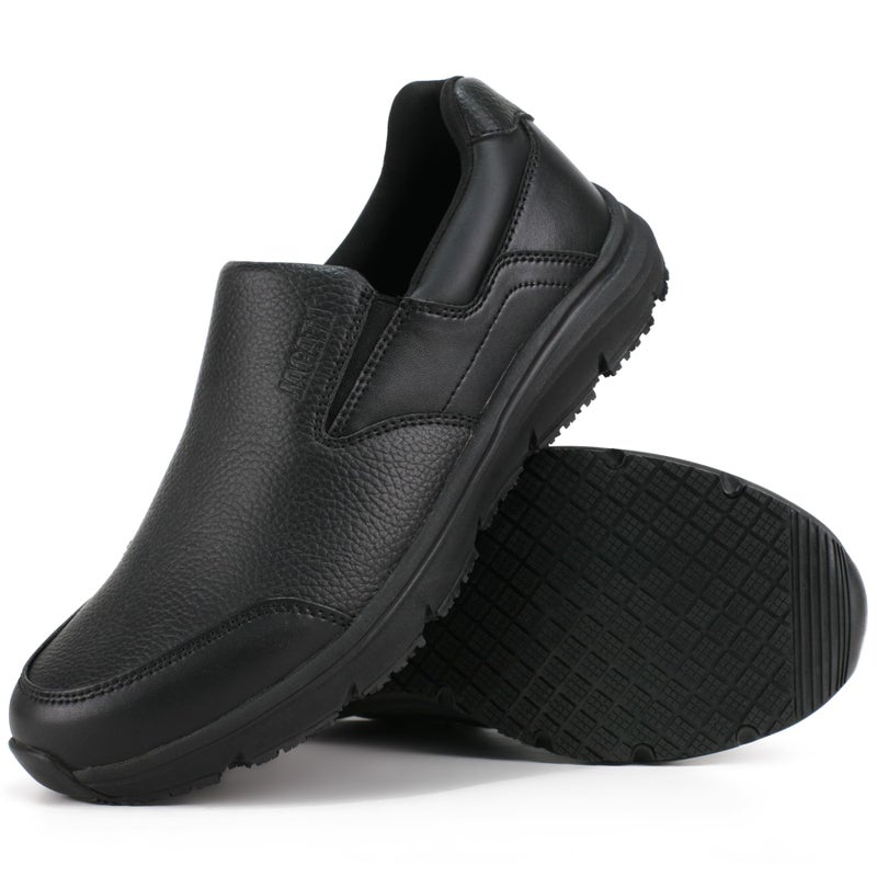 Jacata Non Slip Work Shoes for Men, Water Resistant Leather Mens Food Service Chef Shoes, Slip on Restaurant Kitchen Sneakers (Size 12) Black - Image 1