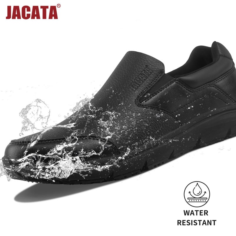 Jacata Non Slip Work Shoes for Men, Water Resistant Leather Mens Food Service Chef Shoes, Slip on Restaurant Kitchen Sneakers (Size 12) Black - Image 5