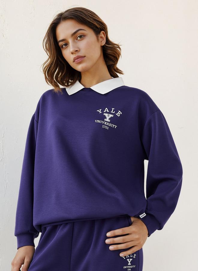 SP Characters Yale Print Sweatshirt with Contrast Collar - Image 1