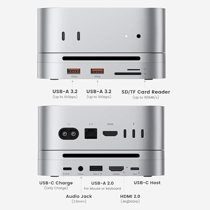 rayihni MAC MINI M4 DOCK WITH NVME SSD ENCLOSURE, MAC MINI M4 HUB 4K@60HZ HDMI, 2X10GBPS USB A, 1X5GBPS USB A, USB-C CHARGE, SD/TF, AUDIO 3.5MM, MAC MINI STAND DOCKING STATION FOR MAC MINI M4/M4 PRO - Image 2