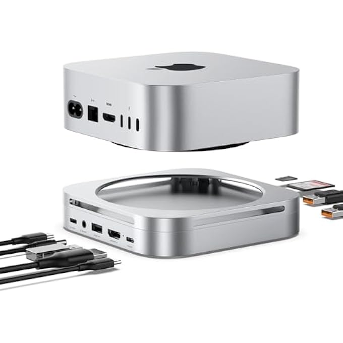 rayihni MAC MINI M4 DOCK WITH NVME SSD ENCLOSURE, MAC MINI M4 HUB 4K@60HZ HDMI, 2X10GBPS USB A, 1X5GBPS USB A, USB-C CHARGE, SD/TF, AUDIO 3.5MM, MAC MINI STAND DOCKING STATION FOR MAC MINI M4/M4 PRO - Image 1