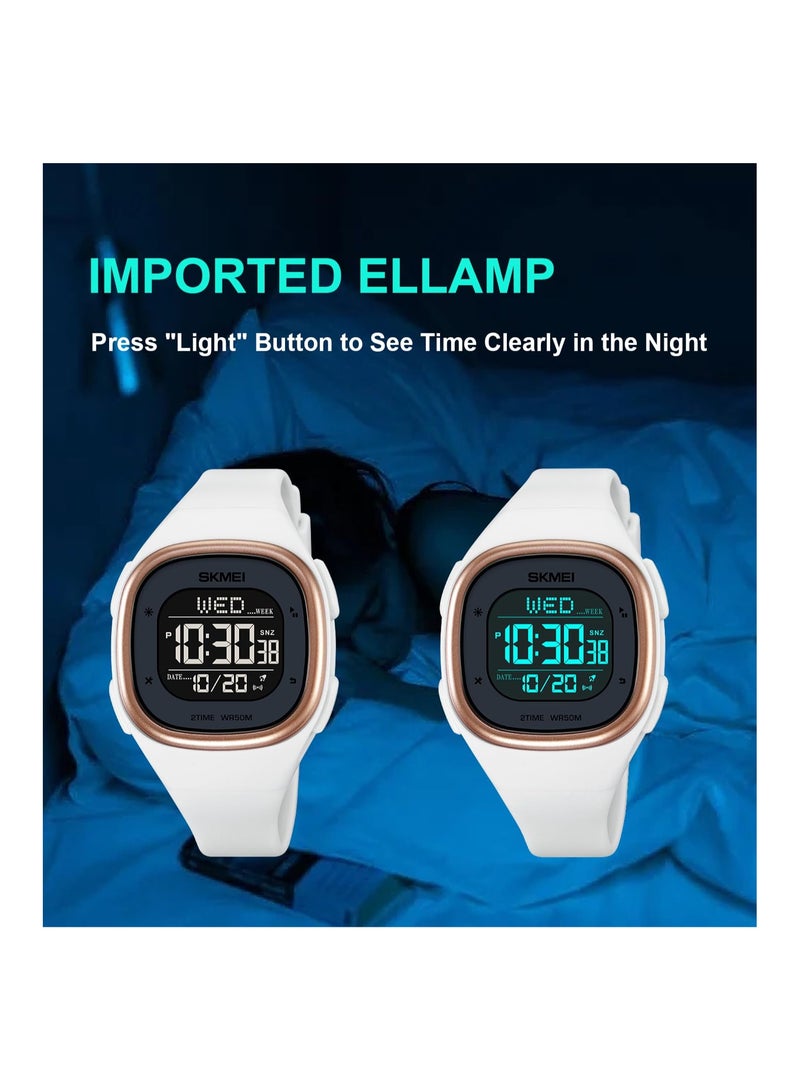 Excefore Digital Watch for Unisex, Multifunction Sport Watch Square LED Digital Watch with Dual Time Stopwatch Date, Minimalist Square Digital Watch Waterproof WristWatch 50M Waterproof EL Light - Image 5