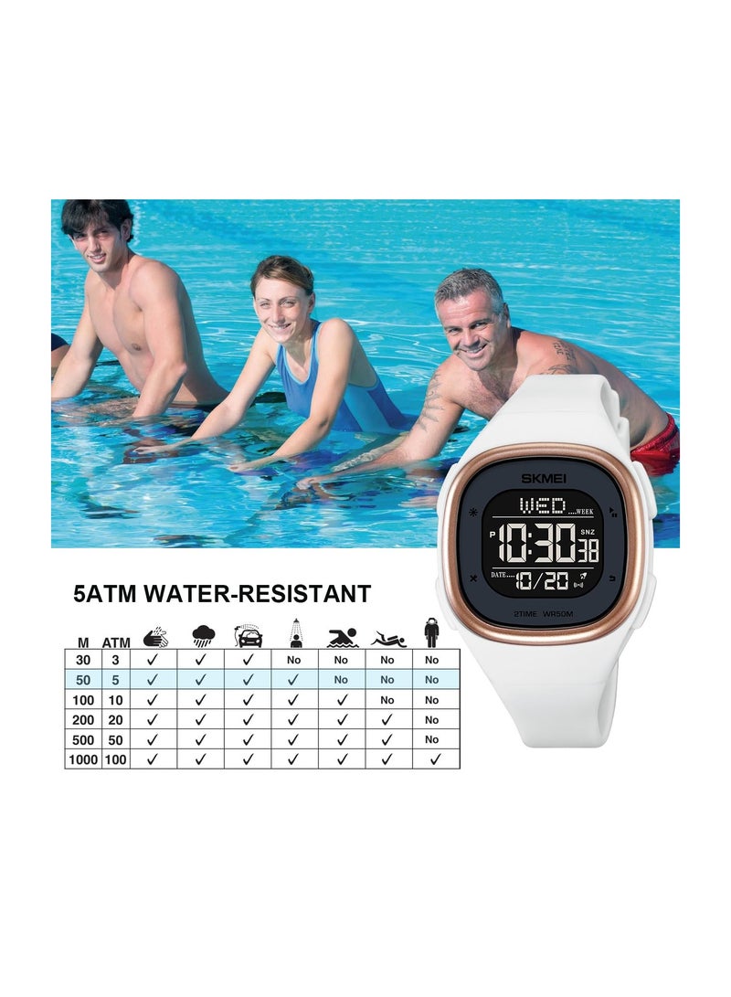 Excefore Digital Watch for Unisex, Multifunction Sport Watch Square LED Digital Watch with Dual Time Stopwatch Date, Minimalist Square Digital Watch Waterproof WristWatch 50M Waterproof EL Light - Image 4