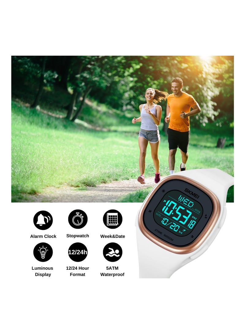 Excefore Digital Watch for Unisex, Multifunction Sport Watch Square LED Digital Watch with Dual Time Stopwatch Date, Minimalist Square Digital Watch Waterproof WristWatch 50M Waterproof EL Light - Image 2