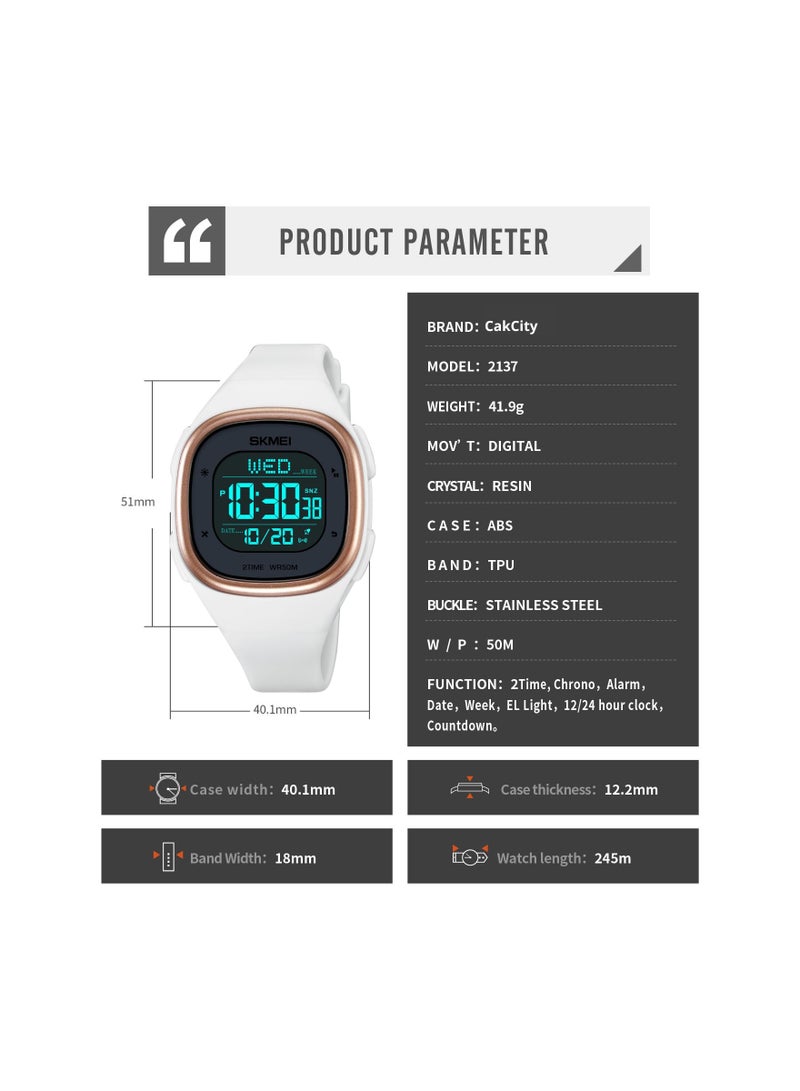 Excefore Digital Watch for Unisex, Multifunction Sport Watch Square LED Digital Watch with Dual Time Stopwatch Date, Minimalist Square Digital Watch Waterproof WristWatch 50M Waterproof EL Light - Image 3