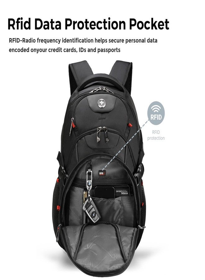Swissdigital Design Laptop Backpack with USB Charging Port, Travel Backpack Fits 15.6 inches Computer, 31L College School Backpack for Men, Black | SD803-01 - Image 5
