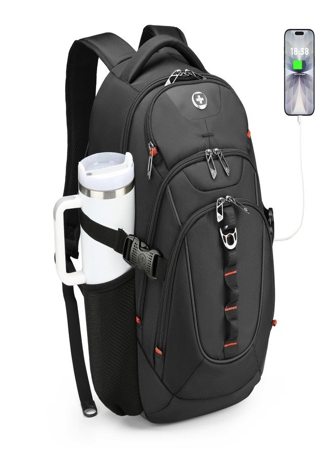 Swissdigital Design Laptop Backpack with USB Charging Port, Travel Backpack Fits 15.6 inches Computer, 31L College School Backpack for Men, Black | SD803-01 - Image 1