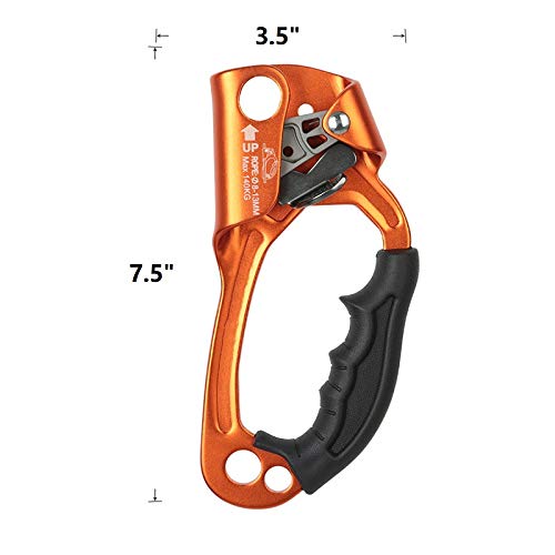 SZCQ SRT Climbing Equipment Hand Ascender Light Alloy Mountaineering Rock Ergonomic Rappelling Gear Handled Right asender Arborist Tree Climber Rigging (Orange,Right Hand) - Image 2