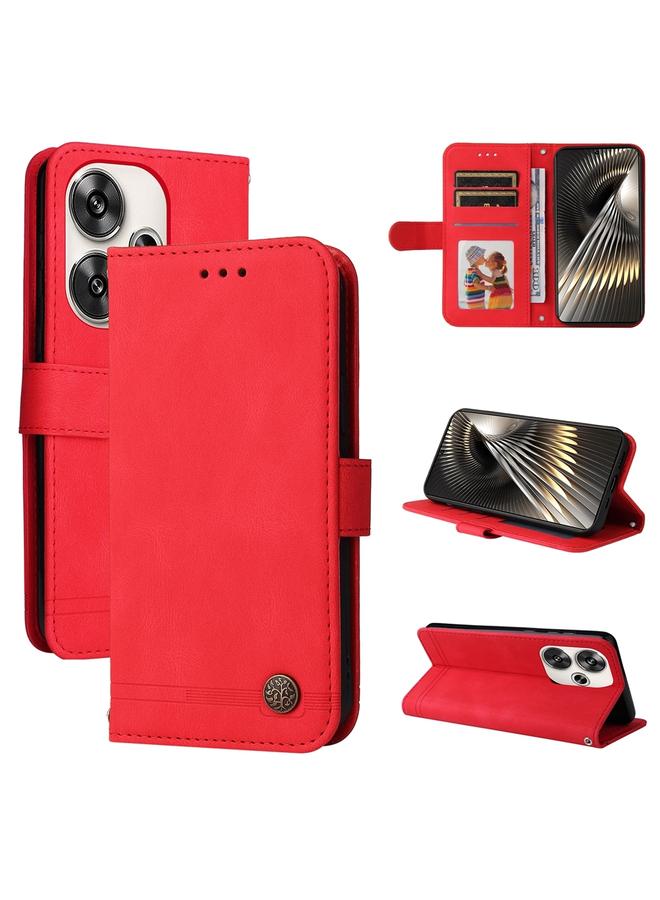 The Bros Case For Xiaomi Poco F6 Skin Feel Life Tree Metal Button Leather Phone Case