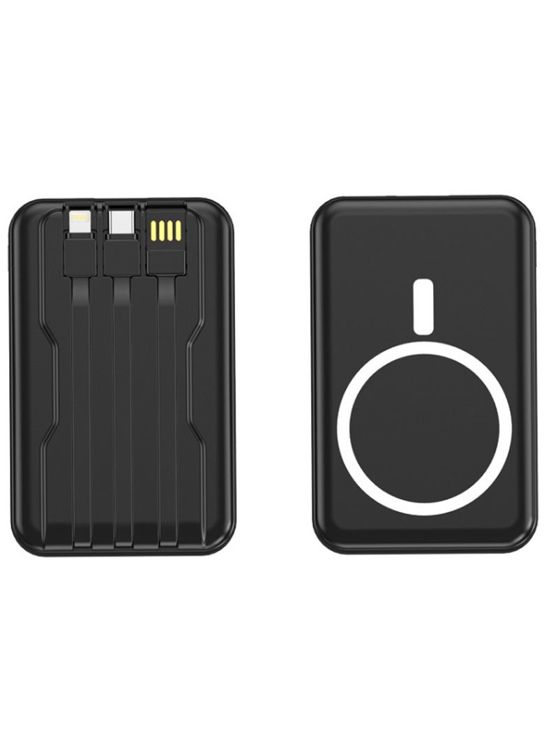 10000 mAh Power Bank, 3 built-in cables, black - Image 1