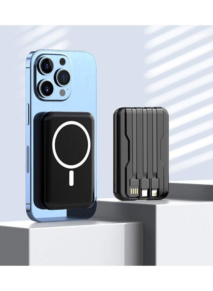 10000 mAh Power Bank, 3 built-in cables, black - Image 3