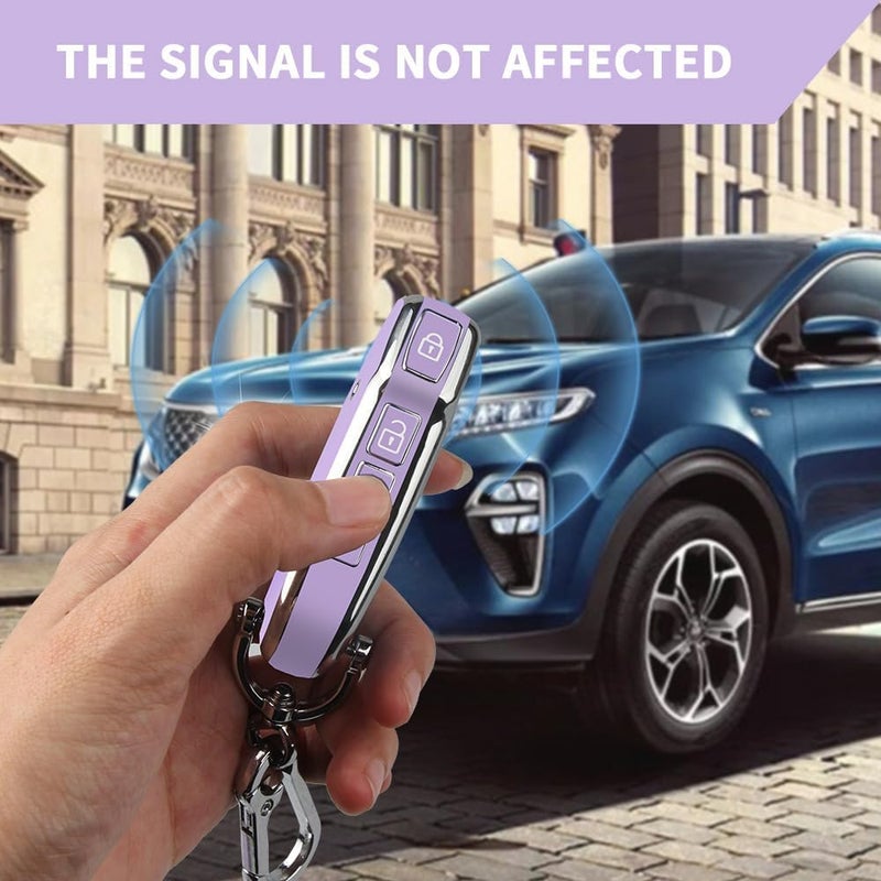 QBUC for Kia Key Fob Cover Case with Keychain Compatible with Kia K5 Sportage Sorento Telluride Forte Seltos Soul Niro Car Key（Purple） - Image 3