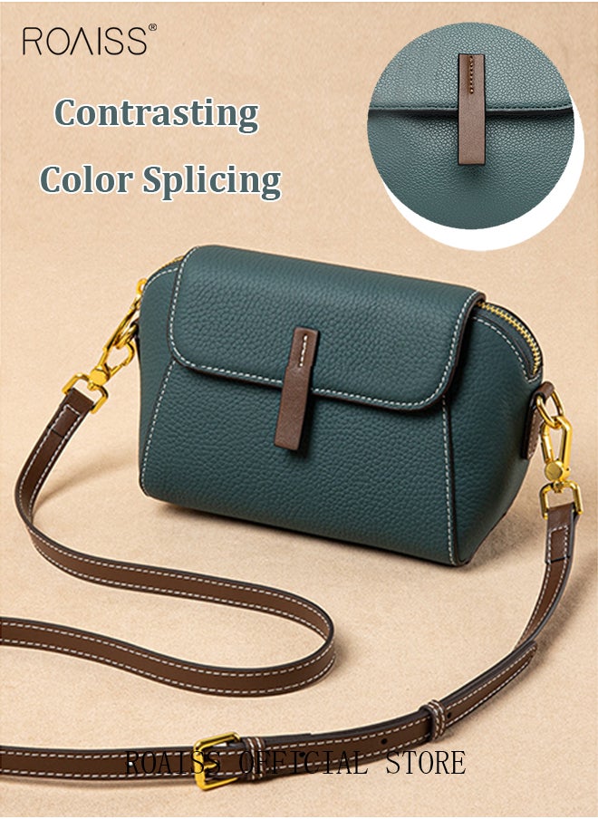 roaiss - Women's New Fashion Bags Soft Leather Simple Classic Crossbody Bag Double Layer Compartment Magnetic Closure Handbag Shell Bag - Image 1