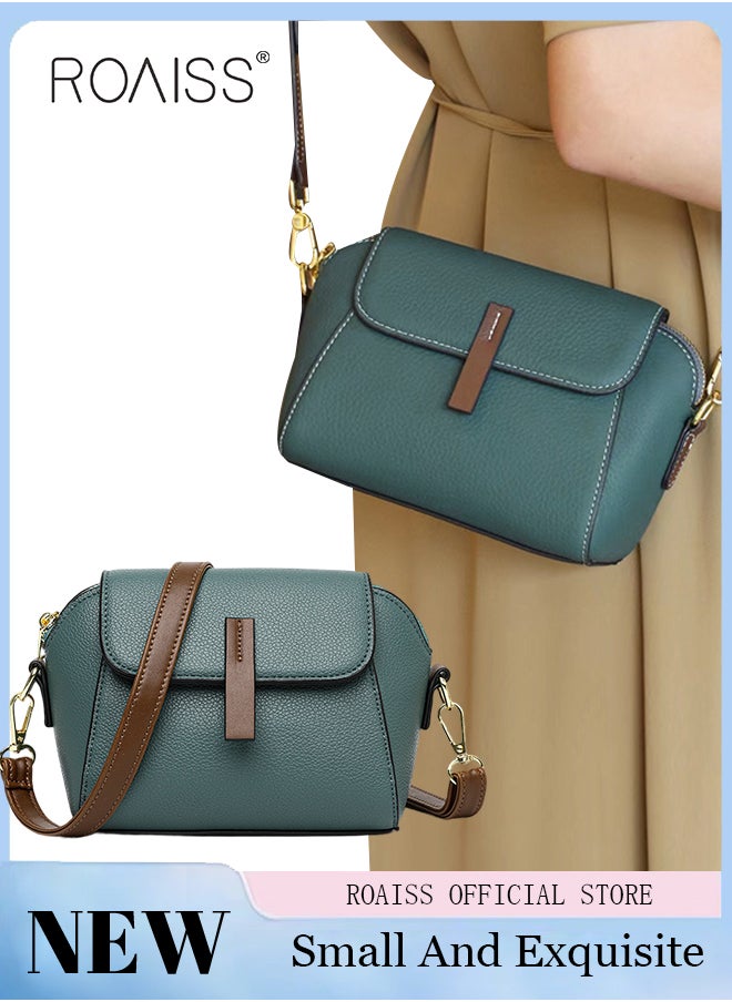 roaiss - Women's New Fashion Bags Soft Leather Simple Classic Crossbody Bag Double Layer Compartment Magnetic Closure Handbag Shell Bag - Image 1
