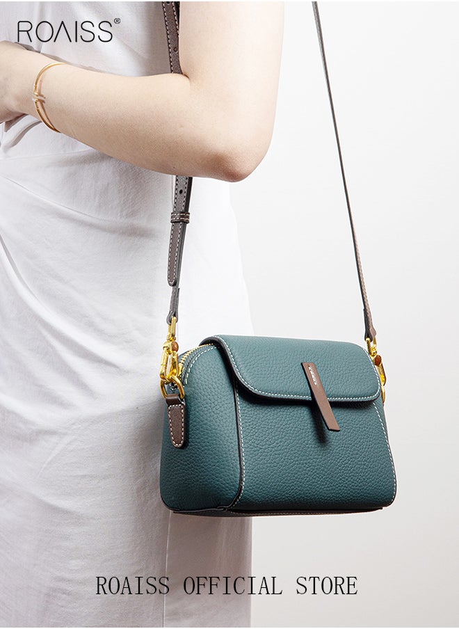 roaiss - Women's New Fashion Bags Soft Leather Simple Classic Crossbody Bag Double Layer Compartment Magnetic Closure Handbag Shell Bag - Image 1