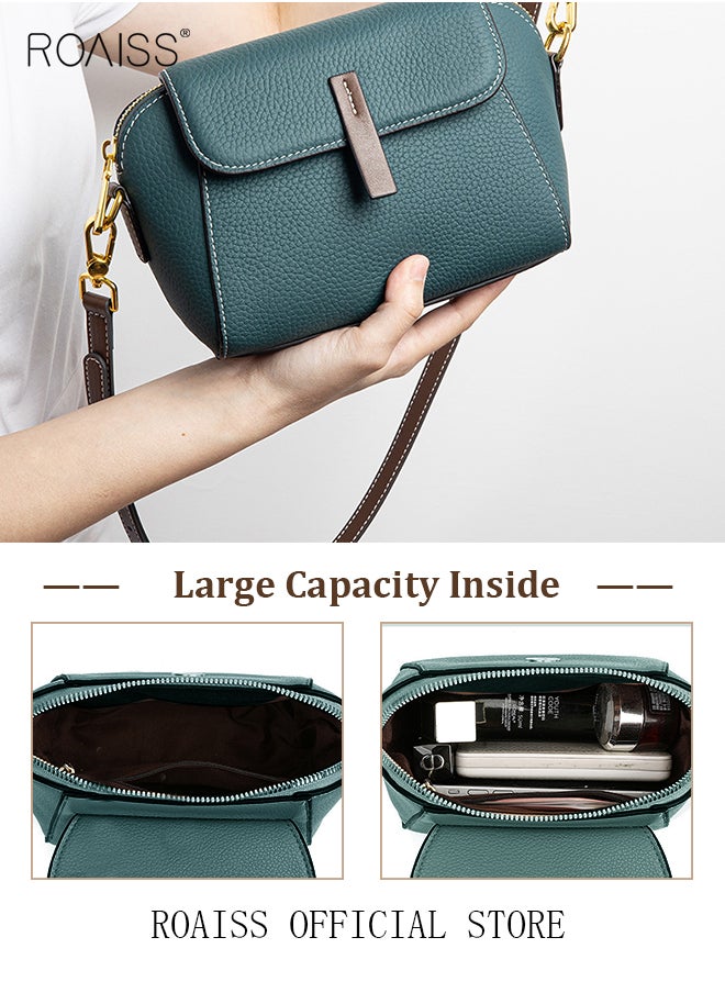 roaiss - Women's New Fashion Bags Soft Leather Simple Classic Crossbody Bag Double Layer Compartment Magnetic Closure Handbag Shell Bag - Image 1