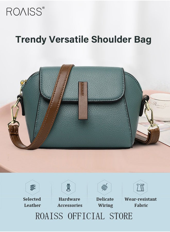 roaiss - Women's New Fashion Bags Soft Leather Simple Classic Crossbody Bag Double Layer Compartment Magnetic Closure Handbag Shell Bag - Image 1