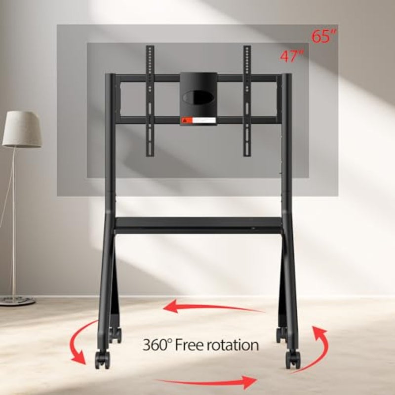 Interactive whiteboard stand for 47-65 smart boards, aluminum alloy construction, matte black finish, height-adjustable and lockable four-wheel mobility - Image 3