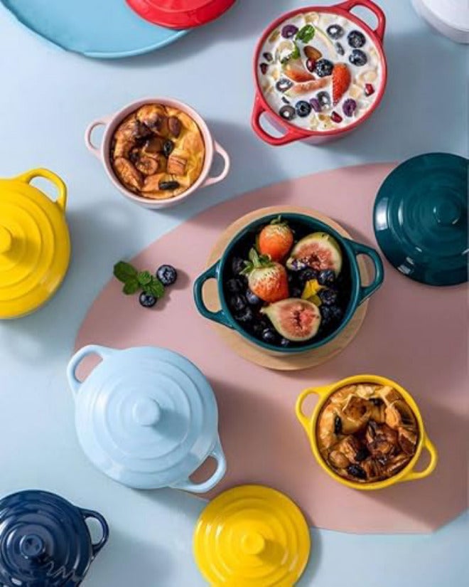 Mini Ceramic Casserole Pots Set of 2, Oven-Safe Soup Pots with Lids, Ideal for Soups, Stews, and Side Dishes (Blue) - Image 4