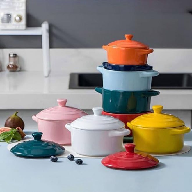 Mini Ceramic Casserole Pots Set of 2, Oven-Safe Soup Pots with Lids, Ideal for Soups, Stews, and Side Dishes (Blue) - Image 3