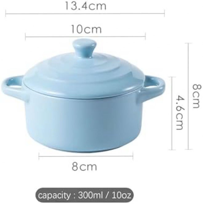 Mini Ceramic Casserole Pots Set of 2, Oven-Safe Soup Pots with Lids, Ideal for Soups, Stews, and Side Dishes (Blue) - Image 2