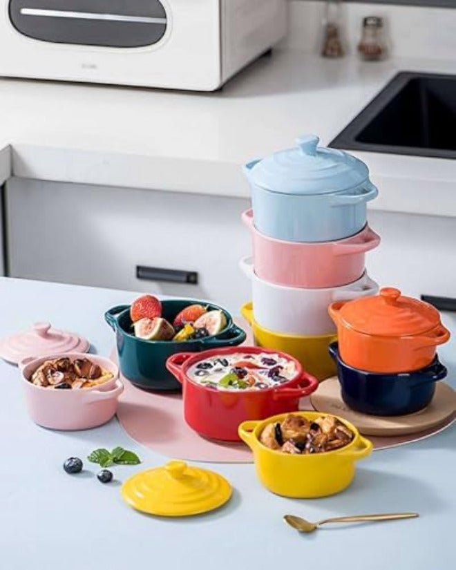 Mini Ceramic Casserole Pots Set of 2, Oven-Safe Soup Pots with Lids, Ideal for Soups, Stews, and Side Dishes (Blue) - Image 5