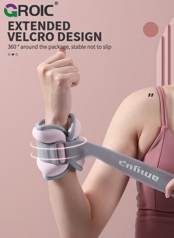 GROIC طقم أوزان كاحل وذراع و معصم 2 قطعة مع حزام قابل للتعديل للجري، الجمباز، الأيروبيك، العلاج الطبيعي، تدريب تمارين القدم - زوج 3 كجم (وردي) - Image 5