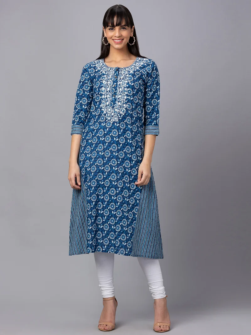 جلو باص Women Floral Printed Pure Cotton Kurta