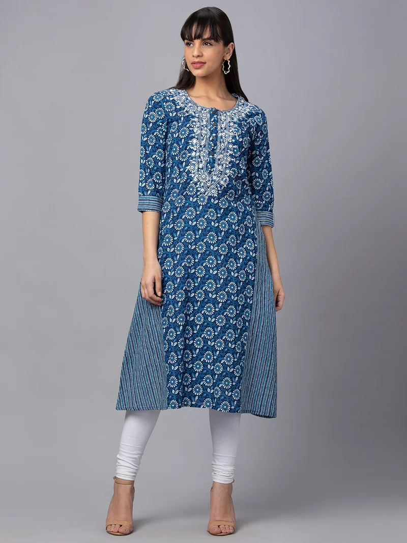 جلو باص Women Floral Printed Pure Cotton Kurta