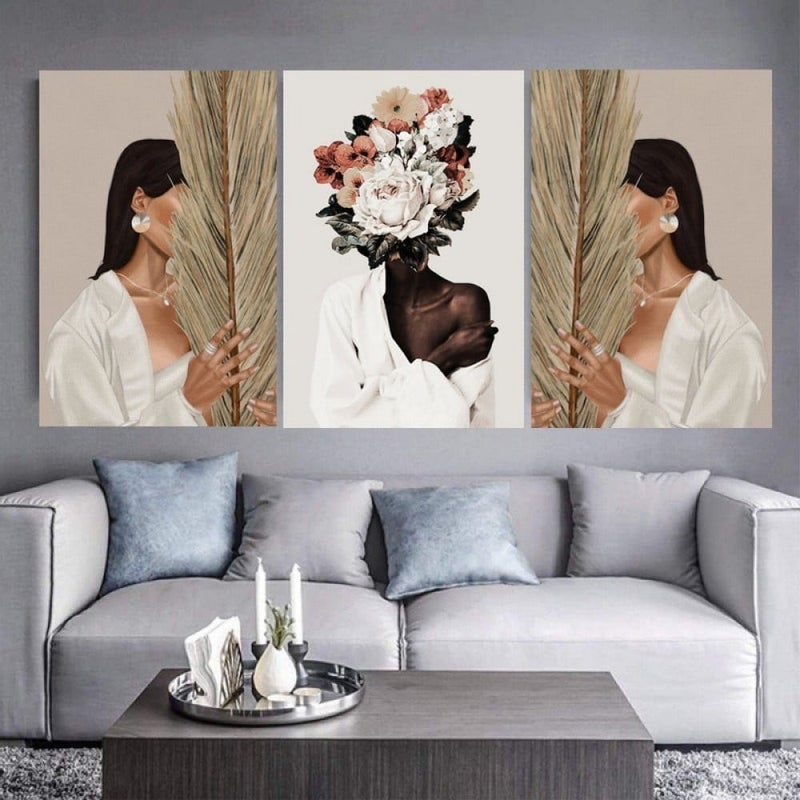 Marktna Three modern canvas paintings with a luxurious feminine design and a hollow frame, measuring (90×40), three pieces - Image 1