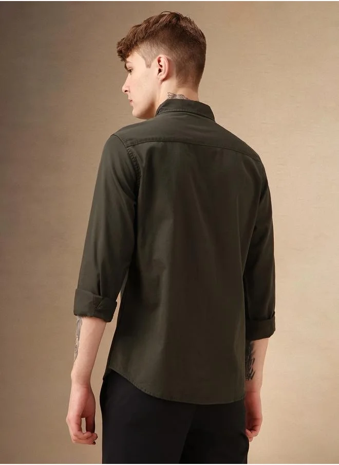 دينيس لينغو Men's Relaxed Fit Olive Casual Shirt