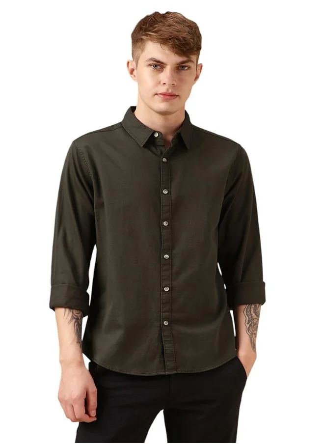 دينيس لينغو Men's Relaxed Fit Olive Casual Shirt