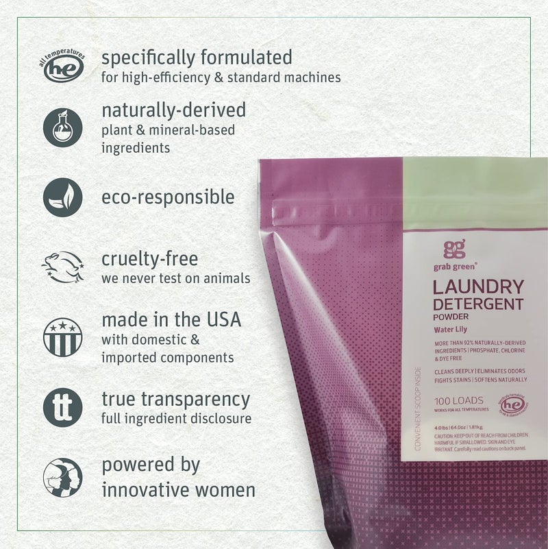 Grab Green Natural 3-in-1 Laundry Detergent Powder  Water Lily  100 Loads - Image 2