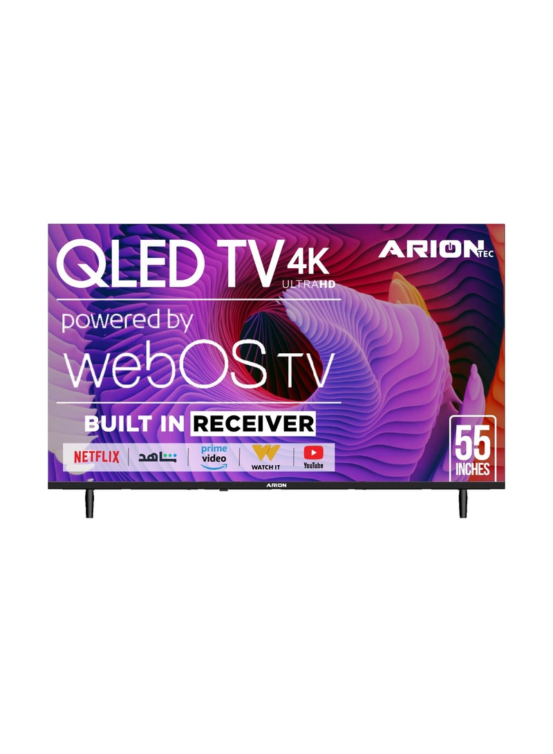 أريون تلفزيون سمارت QLED مقاس 55 بوصة 4K UHD، نظام webOS 25، ريسيفر رقمي مدمج، تصميم بدون إطار - Image 1