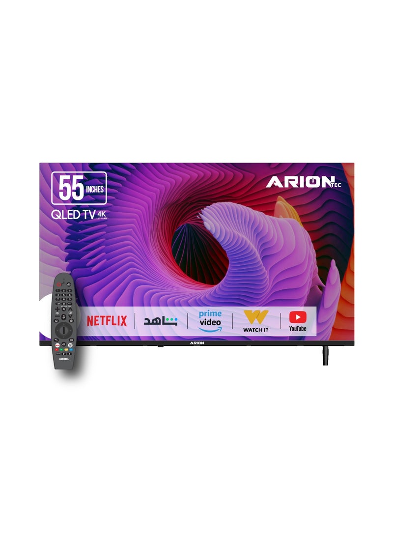 أريون تلفزيون سمارت QLED مقاس 55 بوصة 4K UHD، نظام webOS 25، ريسيفر رقمي مدمج، تصميم بدون إطار - Image 2