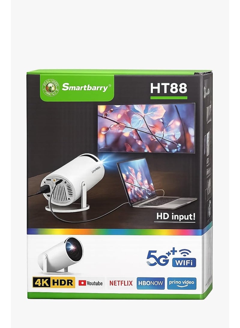 Smartberry Smartbarry HT88 4K Input 1080P Full HD Mini Projector with Android OS, 5G Wi-Fi & 210° Rotatable Stand - Image 1