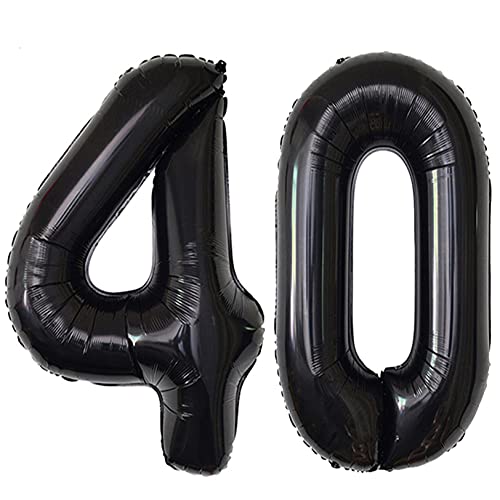 Jonhamwelbor 40 Number Balloons Black Giant Jumbo Big Large 40 Foil Mylar Helium Number Balloons Black 40th Birthday Party Decorations Supplies 40 Anniversary Events for Women Men - Image 1