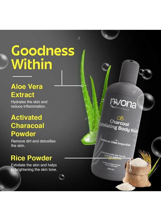 RIVONA NATURALS Charcoal Fresh Detox Duo Combo Of Charcoal Exfoliating Body Wash 250 Ml Charcoal Exfoliating Facewash 100 Ml With Scrub For Deep Pore Cleaning And Removes Dirt For Men & Women  - Image 2