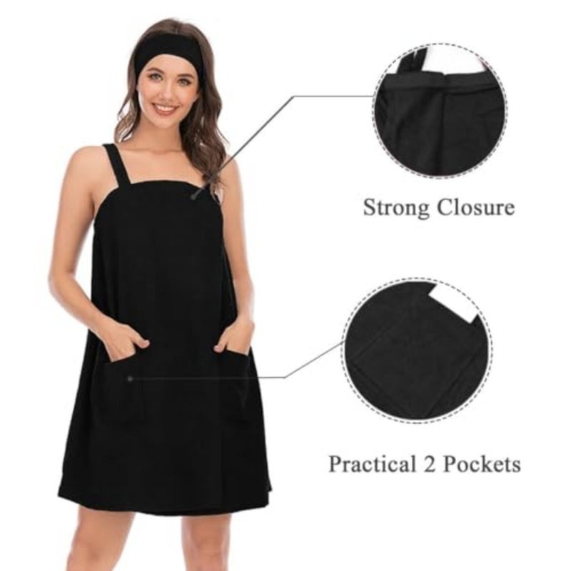 Xivor Bath Towel for Women, Adjustable Bath Wrap with Pocket and Face Headband, Soft Absorbent Spa Towel, Wearable Bathrobe Cover for Shower, Gym, Travel and Home - Image 2
