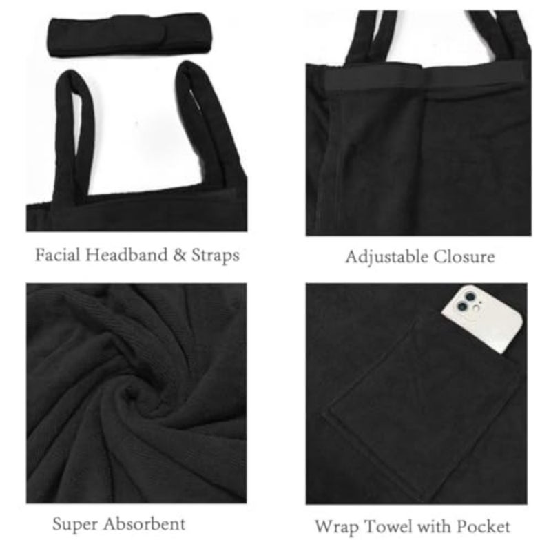 Xivor Bath Towel for Women, Adjustable Bath Wrap with Pocket and Face Headband, Soft Absorbent Spa Towel, Wearable Bathrobe Cover for Shower, Gym, Travel and Home - Image 3
