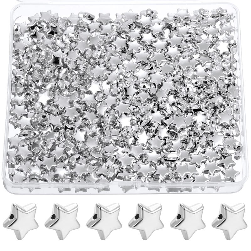 400 Pcs Star Spacer Beads 12 mm Star Shaped Charm Large Hole Loose Beads for Jewelry Bracelets Crafts DIY MakingSilver