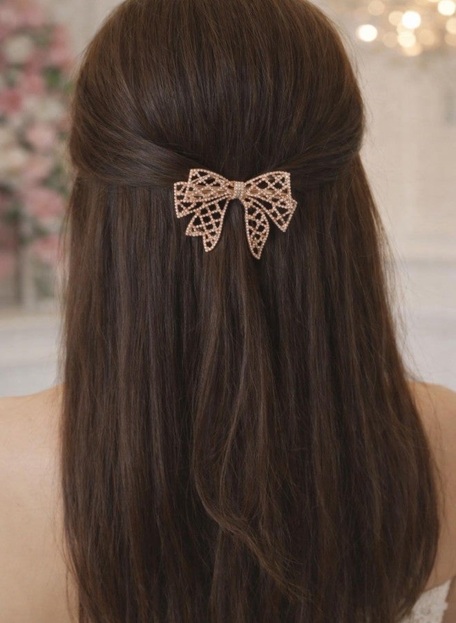 Samyak Pearl Bow Hair Clip for Women & Girls | Gold Rhinestone Crystal Hair Barrette | Elegant Party, Wedding & Bridal Hair Accessory - Image 4