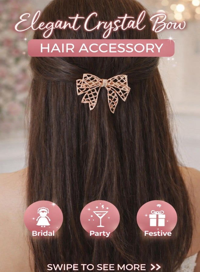 Samyak Pearl Bow Hair Clip for Women & Girls | Gold Rhinestone Crystal Hair Barrette | Elegant Party, Wedding & Bridal Hair Accessory - Image 3