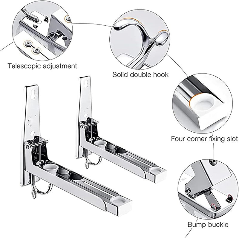 MEETOZ Stainless Steel Microwave Oven Rack,Retrackable Foldable Microwave Oven Wall Mounted Stand Holder Rack Bracket with Removable Hook - Image 2
