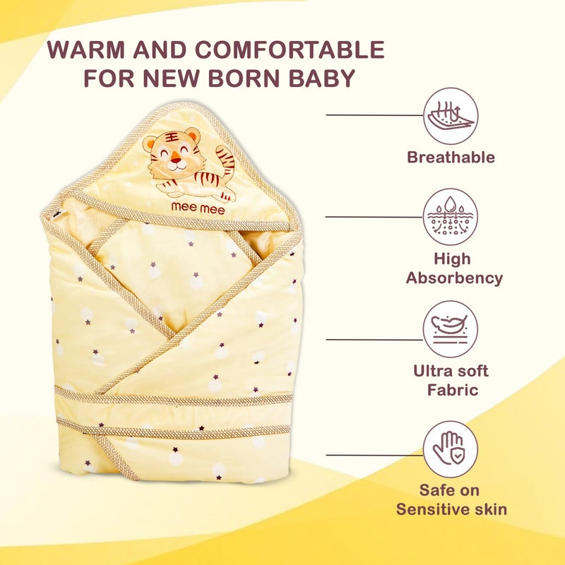 mee mee مي مي غلاف الأطفال الدافئ والناعم مع غطاء للرأس للأطفال حديثي الولادة | وزن خفيف | سهل الصيانة | تغطية كاملة | أصفر | 6+ أشهر | 480 جرام | - Image 3