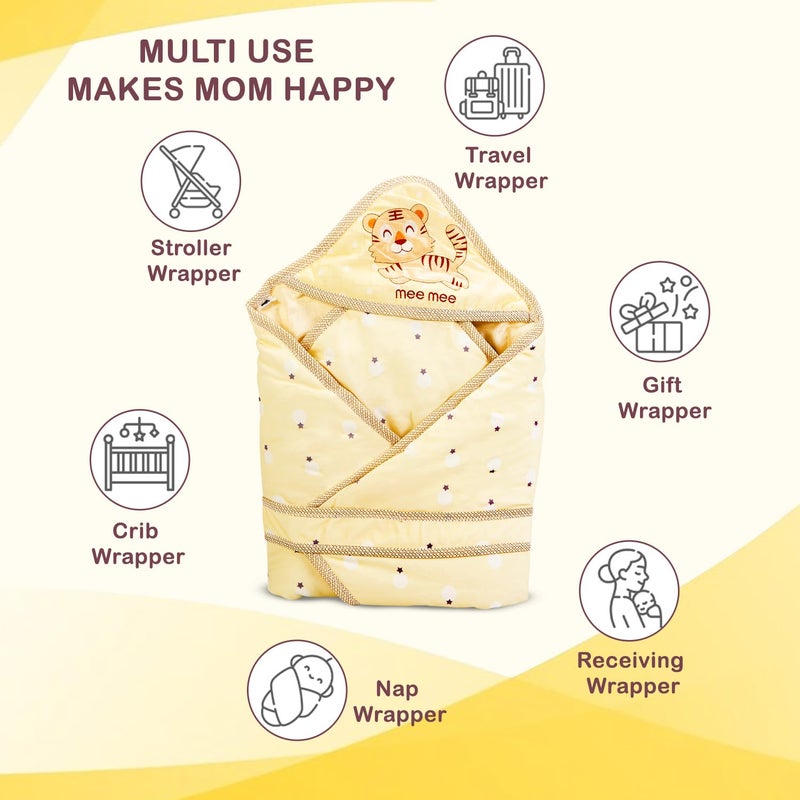 mee mee مي مي غلاف الأطفال الدافئ والناعم مع غطاء للرأس للأطفال حديثي الولادة | وزن خفيف | سهل الصيانة | تغطية كاملة | أصفر | 6+ أشهر | 480 جرام | - Image 5