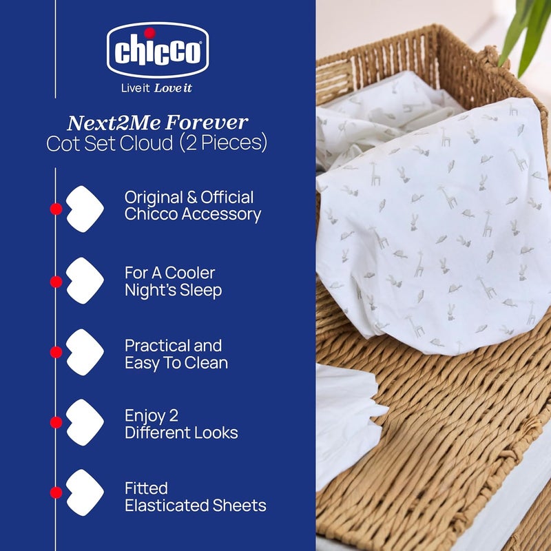Chicco Next2Me Crib Sheets (Pack of 2), 100% Soft Cotton, Original and Official Accessory for Next2Me Co-Sleeping Crib, Cotton and Cloud - Image 2