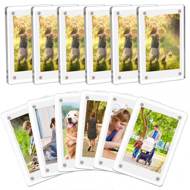 COYMOS 12 Packs Acrylic Fridge Magnetic Picture Frame Magnetic Polaroid Frames for Photos Instax Mini Frame Clear 236 x 354 Inch
