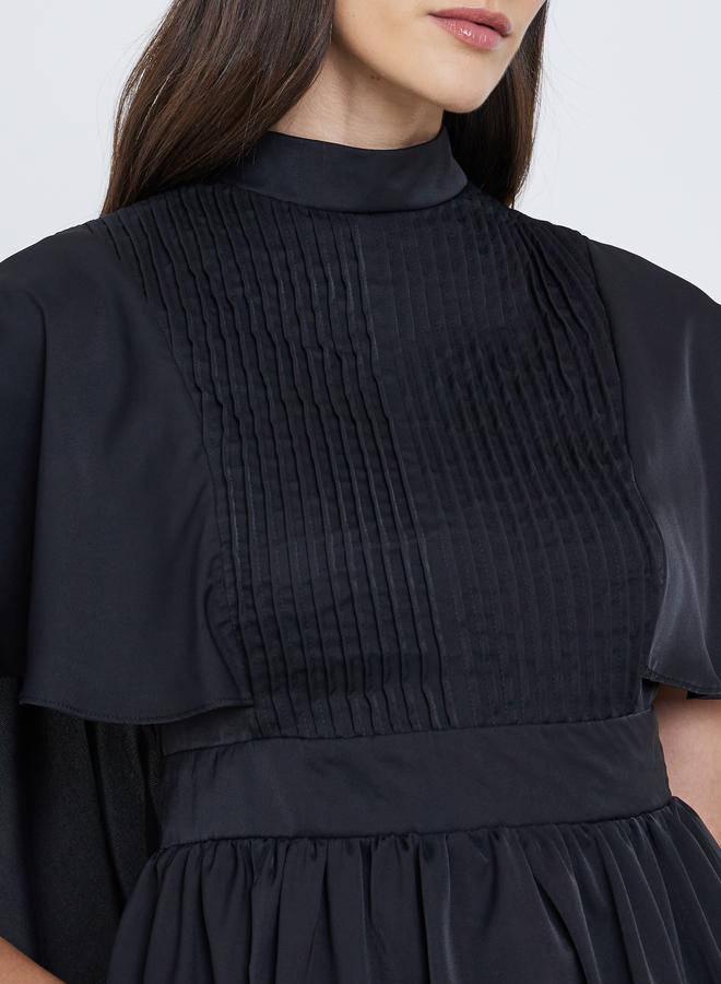 Styli Pleated High Neck Cape Sleeve Blouse - Image 3